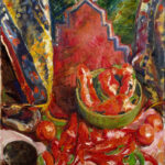 Natura morta con tappeti e peperoni