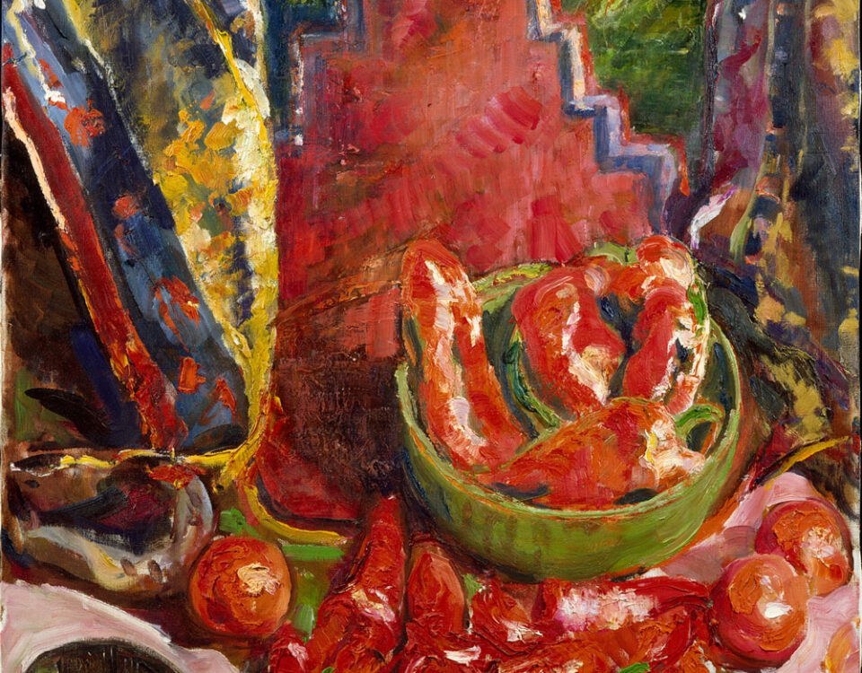 Natura morta con tappeti e peperoni